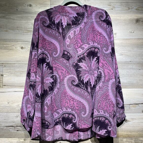 Lane Bryant Blouse Top Paisley Tie Front Chiffon Purple Semi-Sheer Size 22/24 - Picture 4 of 9